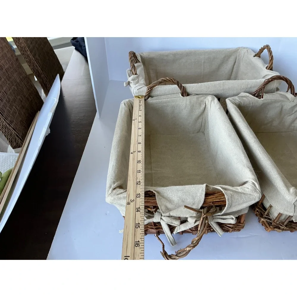 Rustic Twig Nesting Baskets Set of 3 Fabric Lined Brown Farmhouse Home‎